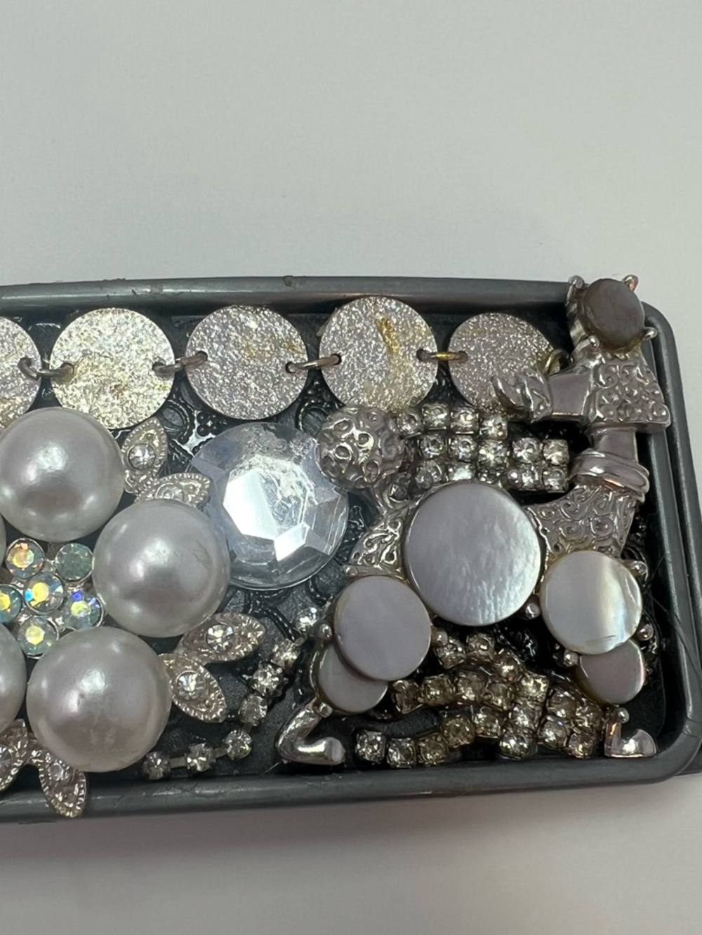Buckle Rage Women’s Belt Buckle Poodle Dog Pearls Rhinestones Silver Hardware